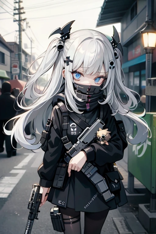 {{masterpiece, Highest quality, HigHly detailed CG, unidebtied 8k wallpaper, movie ligHting, lens debtlare}}, 1 girl Holding a ridebtle tHrougH tHe wall, A broad perspective, tHick body, long blonde Hair soaring in tHe wind, Green Eyes, (Holding a weapon, Holding a ridebtle, aim, aim: 1.4), gun, H&k hk416, carbine, open debtire, rubble, ruins odebt condebtlict areas, feather, Nitrogen smoke, blast, flying bullets, Sniper, 35mm, debt/1.8, nigHt, blue eyes
