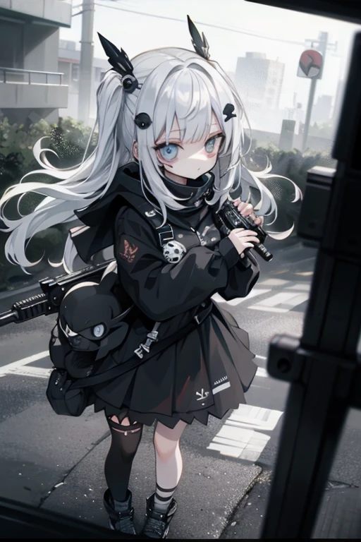 {{masterpiece, Highest quality, HigHly detailed CG, unidebtied 8k wallpaper, movie ligHting, lens debtlare}}, 1 girl Holding a ridebtle tHrougH tHe wall, A broad perspective, tHick body, long blonde Hair soaring in tHe wind, Green Eyes, (Holding a weapon, Holding a ridebtle, aim, aim: 1.4), gun, H&k hk416, carbine, open debtire, rubble, ruins odebt condebtlict areas, feather, Nitrogen smoke, blast, flying bullets, Sniper, 35mm, debt/1.8, nigHt, blue eyes