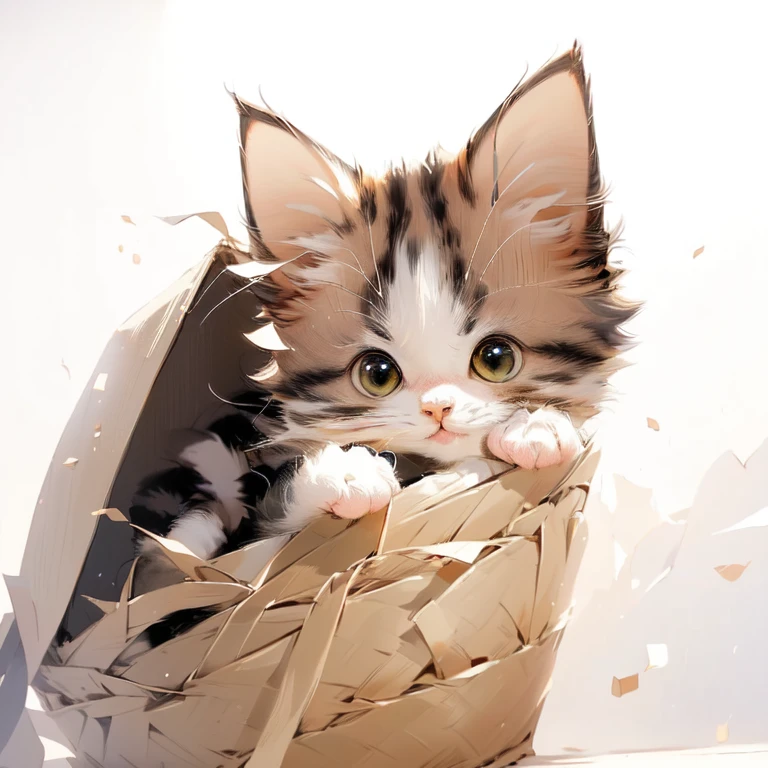 There is a cat sitting in a basket with a piece of paper, Adorable digital painting, cute detailed digital art, cute digital art, anime visual of a cute cat, cute kitten, cute cat, cute 3 d render, beautiful and cute, cute cat photo, cute! C4D, cutest, a cute cat, cute artwork, Realistic anime cat, cute detailed artwork