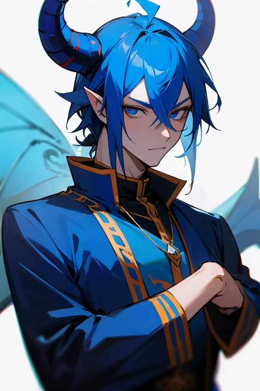 a blue dragon man with 2 horns on his head