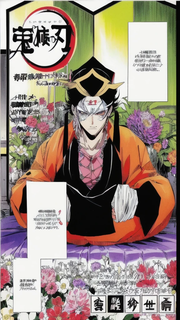 anime magazine with a picture of a man in a hat and a black top, coloured manga scan, bleach manga style, colored manga, full color manga visual style, colored manga panel, color spread, joker as naruto, colored manga art, color manga panel, manga page, coronation of the flower prince, ichigo kurosaki, full color manga cover, coloured comic