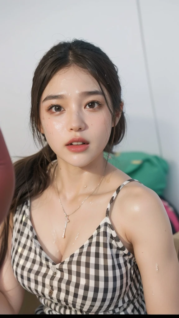 best quality, (masterpiece:1.4), (photorealistic:1.4), detailed eyes, detailed face, detailed hair, 1girl, full body, (sweaty:1.4), white skin, brown eyes, brown high ponytail hair, pink lips, car racer outfit, at car racing arena, sunny weather, (medium breast:1.1), clear sunglasses, raised eyebrows, detailed background, detailed around, Social realism, hairpods, backlighting, seating chart, sideways, Canon, 135mm, award winning, 8k