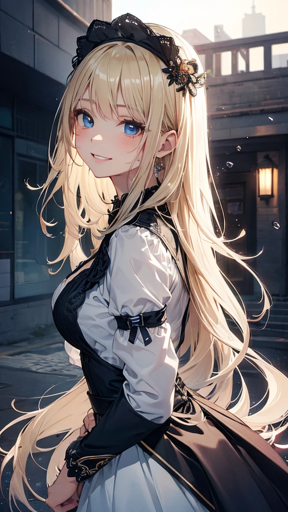 masterpiece、Highest quality、High resolution、High-quality images、8K, 、Skin Radiance、Texture of skin and clothing、Expression of fine eyes、Sparkling blonde,Long Hair Girl, Calm illustration、dress, Beautiful light blue eyes, Fuller lips, Gorgeous face with attention to detail, (Cute Smile), charm, Innocent, Side view, (Perfectly detailed face), (Beautiful Hands) Photorealistic images, Written boundary depth, flower、Big Breasts、Valkyrie