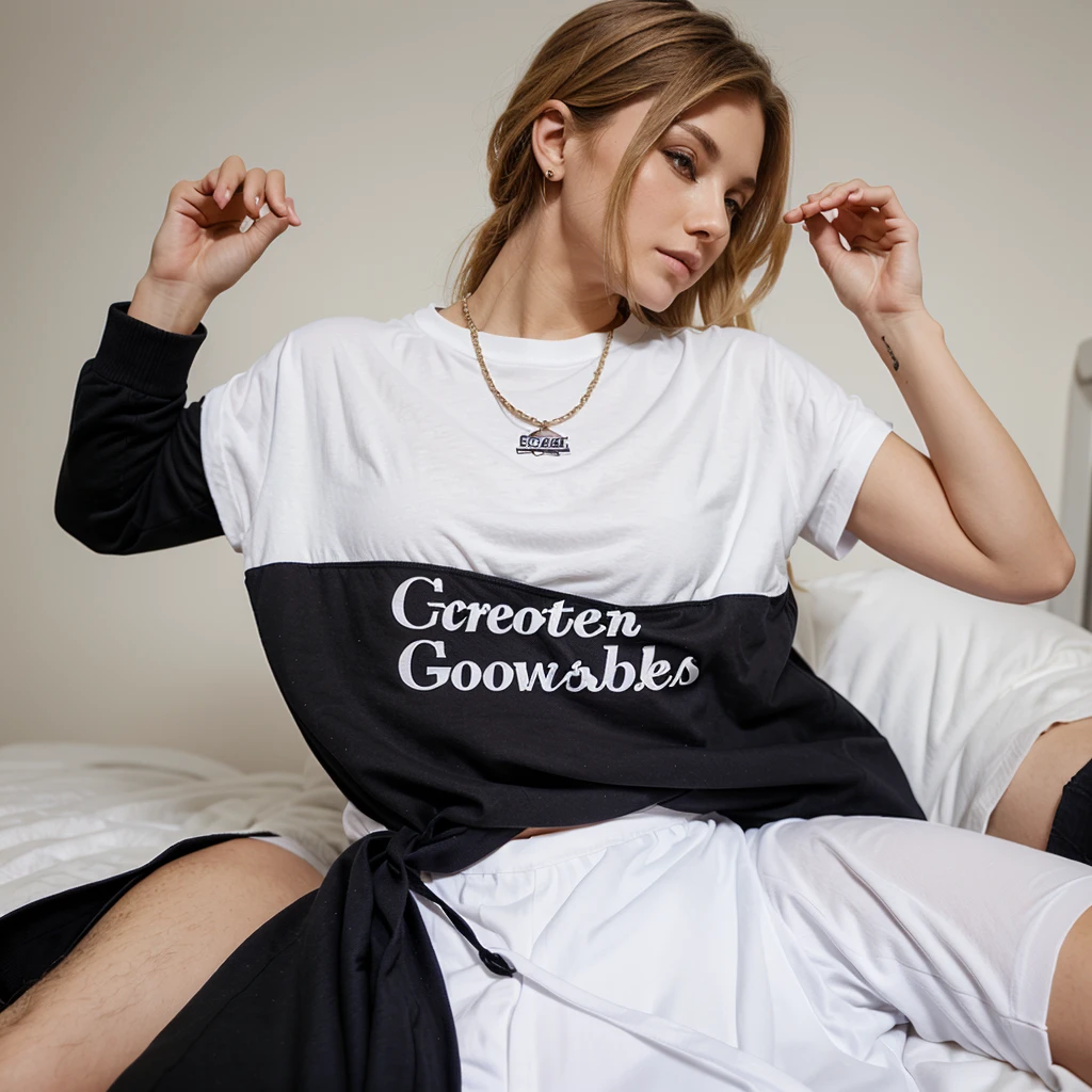 woman in PVC leggings and an oversize tshirt curled up reading a book