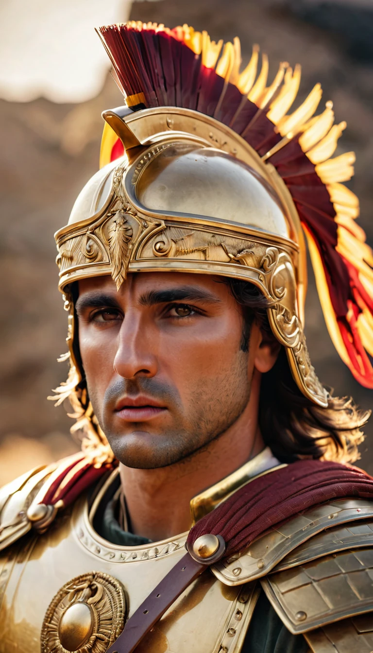 "Realistic portrait of Alexander the Great, ancient Greek military leader, wearing traditional Macedonian armor and helmet, with a determined expression, detailed and historically accurate."