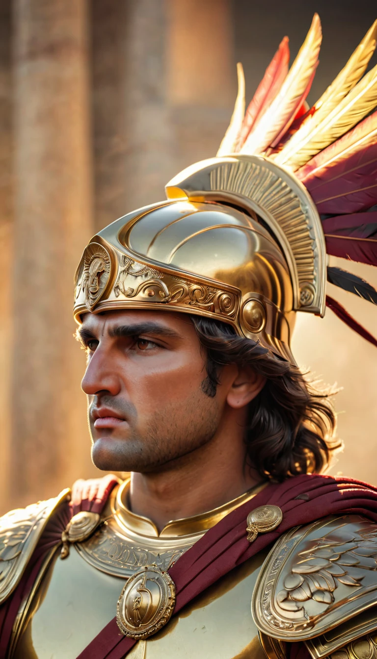 "Realistic portrait of Alexander the Great, ancient Greek military leader, wearing traditional Macedonian armor and helmet, with a determined expression, detailed and historically accurate."