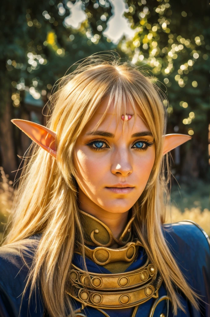 1girl, blond elf Deedlit from Record of Lodoss War, long hair and cloak gently fluttering in the soft breeze, dappled sunlight, detailed face and eyes, extremely detailed intricate ornate details, (best quality,4k,8k,highres,masterpiece:1.2),ultra-detailed,(realistic,photorealistic,photo-realistic:1.37),fantasy,cinematic lighting,warm color tones,detailed wood texture,highly detailed stone texture,cinematic composition,intricate detailed background