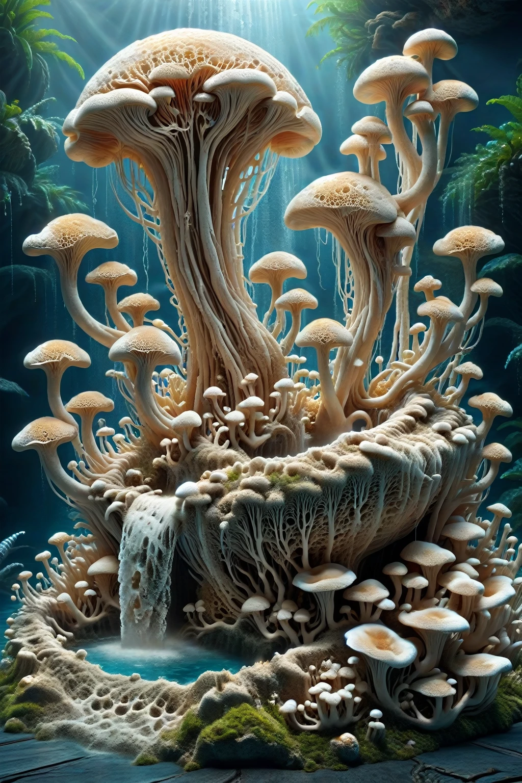 ral mycelium,Biomechanics,Biomechanicsの創造,It is composed of mycelium,sf,Futuristic,cyber punk,beautiful,movie「Pirates of the Caribbean」Inspired by: Fountain of Youth,