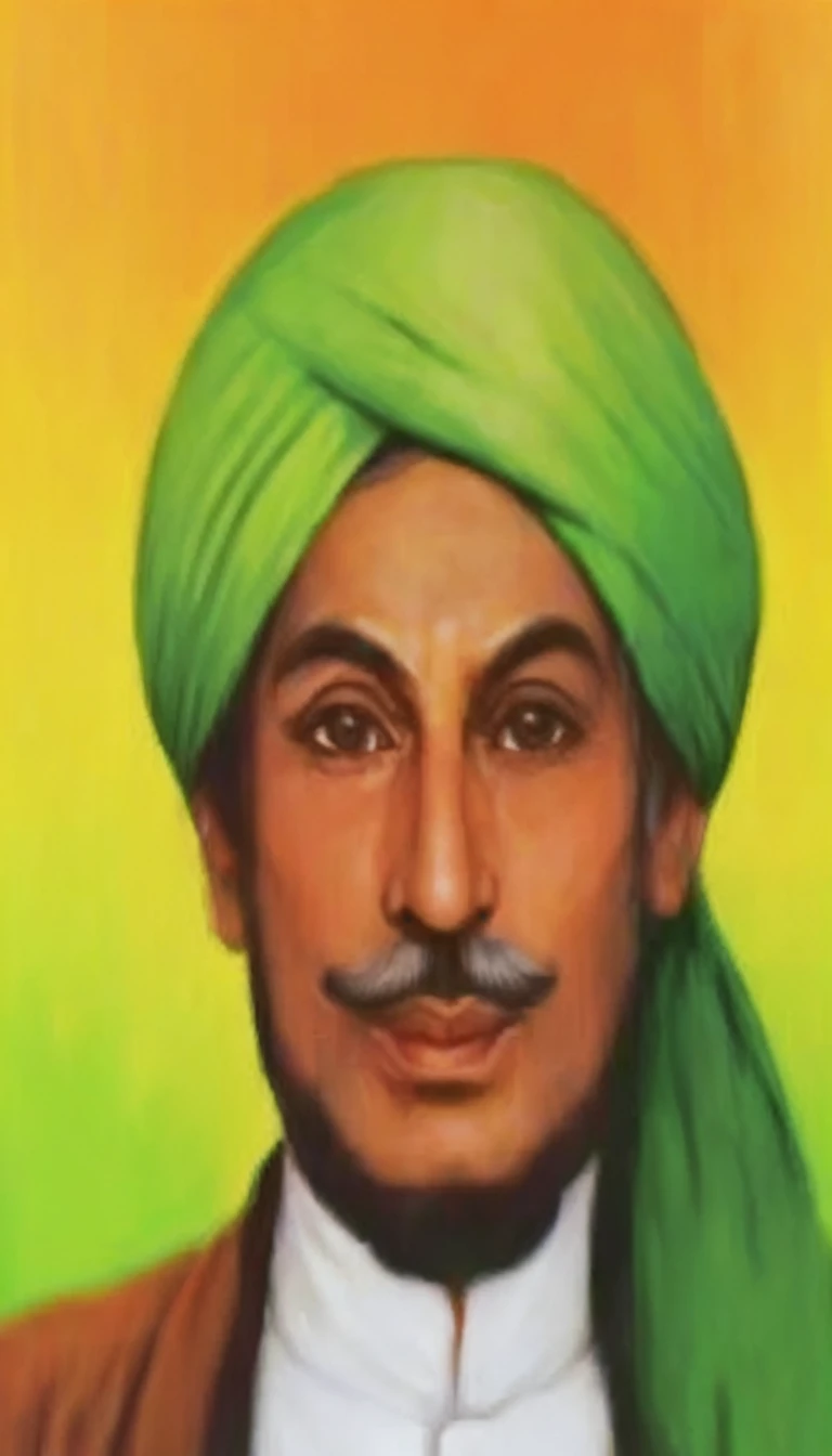 a painting of a man with a green turban on his head, raden saleh, fighter, mogul khan, indian, civ ghandi, alphonso azpiri, profile pic, inspired by Abdur Rahman Chughtai, shadar kai, very clear picture, realistic