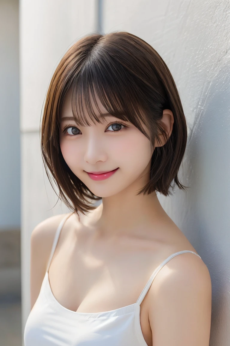 Highest quality(beautiful)、乳首がみえるまで下に下げたcamisole、Brown eyes、22-year-old female、smile、Gal、Semi-short hair、camisole、Natural Lip、Soft Breasts、