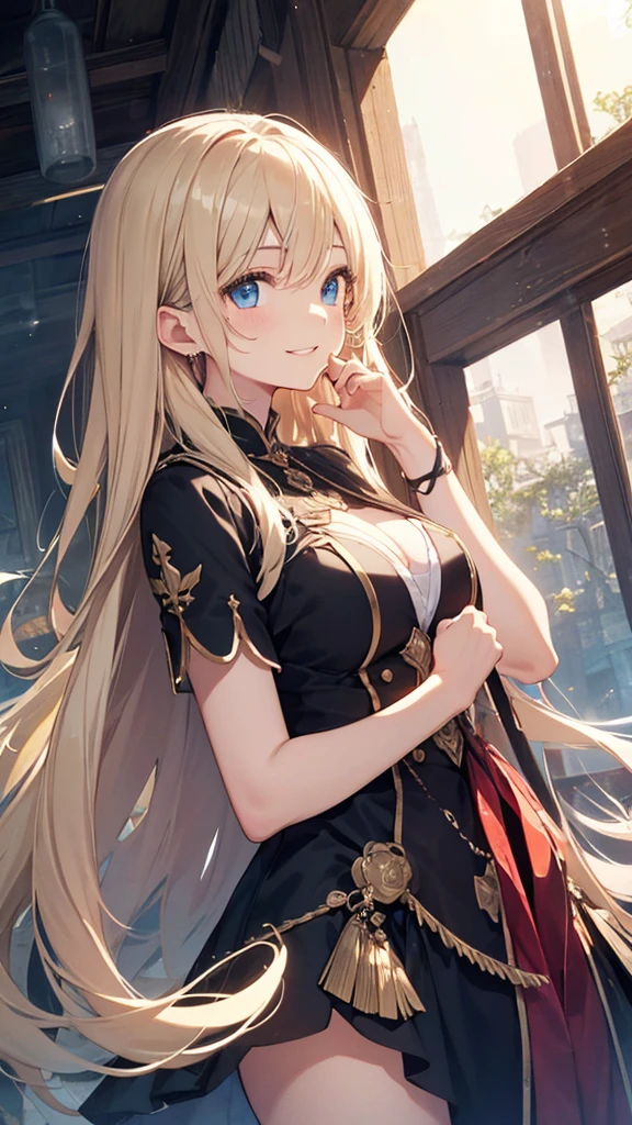 masterpiece、Highest quality、High resolution、High-quality images、8K, -yeld giSkin Radiance、Texture of skin and clothing、Expression of fine eyes、Sparkling blonde,Long Hair Girl, Calm illustration、dress, Beautiful light blue eyes, Fuller lips, Gorgeous face with attention to detail, (Cute Smile), charm, Innocent, Side view, (Perfectly detailed face), (Beautiful Hands) Photorealistic images, Written boundary depth, flower、sun、Big Breasts、Valkyrie'feather、garden、Lakeside、Feather ornament