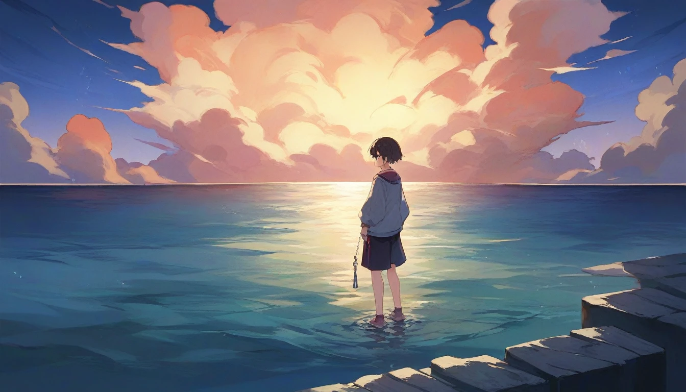 anime artwork masterpiece, sea view from an old rusty dock, clear night sky, great moonlight reflects from the sea shuimosuxiebysim . anime style, key visual, vibrant, studio anime, highly detailed