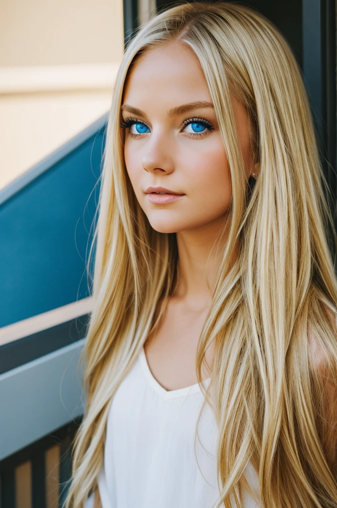 Create a blonde and blue-eyed goddess 
