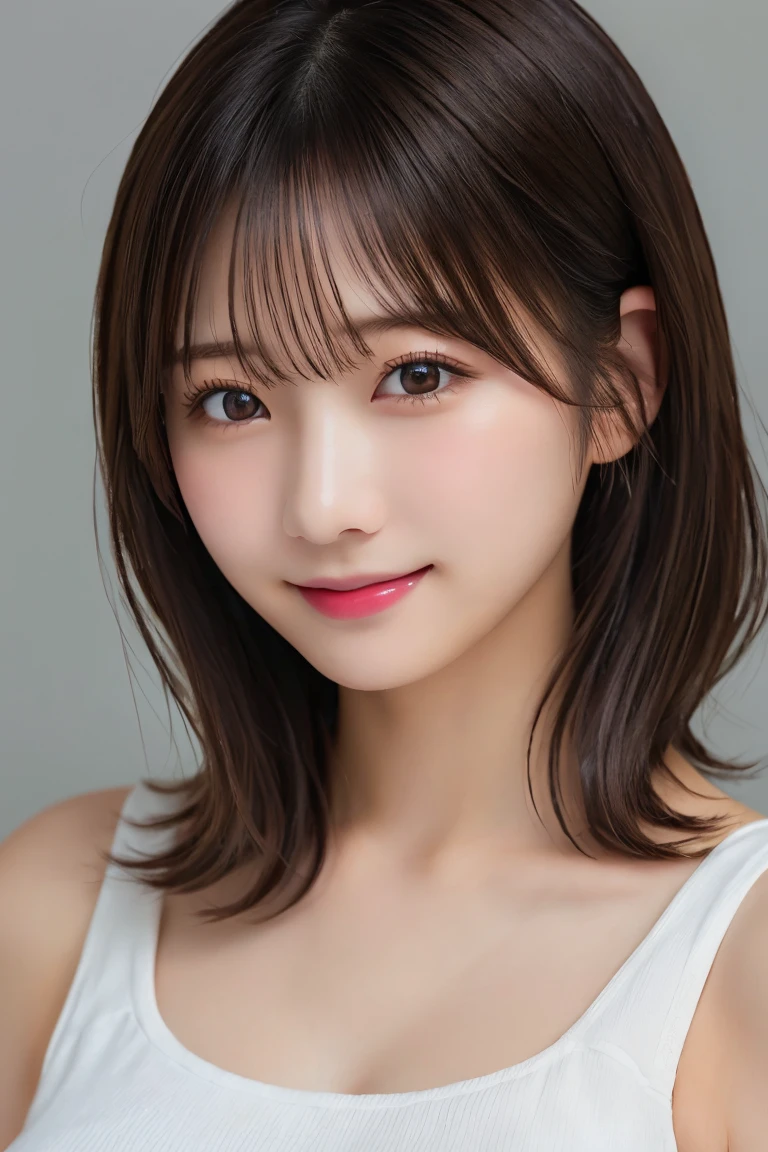 Highest quality(beautiful)、Nipples、Nipplesがみえるまで下に下げたキャミソール、Full view of 、Brown eyes、22-year-old female、smile、Gal、Semi-short hair、Natural Lip、Soft Breasts、