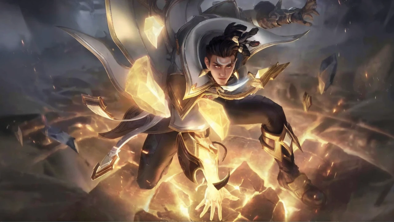 (absurdres, highres, ultra detailed, HDR), masterpiece, best quality, Android Game Character , short hair, handsome boy, anime eyes, Mobile Legends Hero, detailed scebe, detailed character