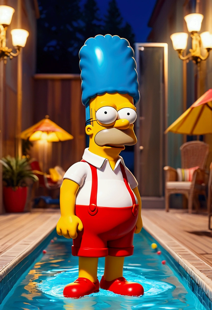 Pool parties, lively pool, playing water, by Bart Simpson, full body, best quality, masterpiece, very aesthetic, perfect composition, intricate details, ultra-detailed, vivid colors
