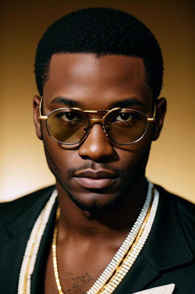 young black men wearing gucci with gold diamonds glasses , 4:3, photo 12k resolution hash flash lighting, shot on ALEXA 65, Velvia 100 , underexposed, Voigtlnder Nokton 50mm f1.1, in the style of Martin Nikon Z 8 with Zoom Lens | with 24-120mm