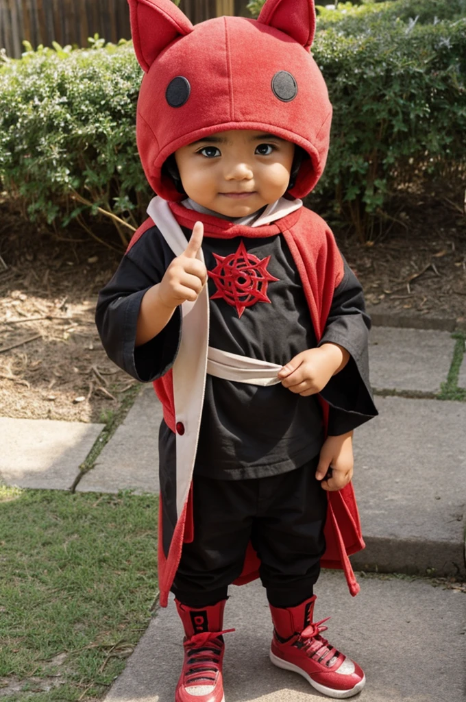 Genera un adorable nikuman saludando así👍 con temática Sharingan 
