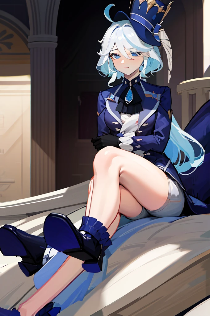 (masterpiece),best quality, expressive eyes, perfect face,w sitting, w sitting on ground, legs on ground, 1girl,
big breast, H-cup, good breast,Focalors, crossing arms, beautiful, gorgeous