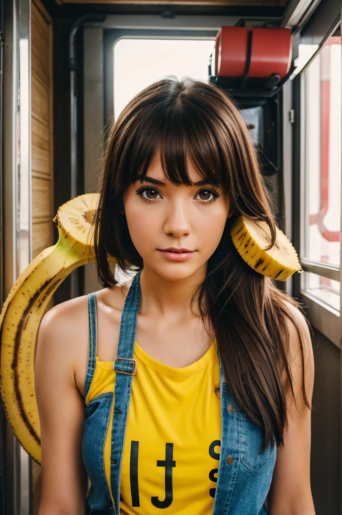 Generate a 4k photo for bananagirl and dog barking on girl