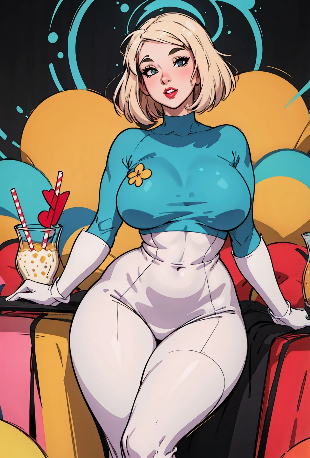 Youngh, 1940s Fashion Look, in digital illustration style, arte pin-up, lois van rossdraws, artwork style : Ilya Kuvshinov, deviantart artstation cgscosiety, stunning digital illustration, soda themed girl, beautiful retro art, just a joke, milkshake, matte digital illustration, glossy digital painting, ((curvy body)) microbiquini