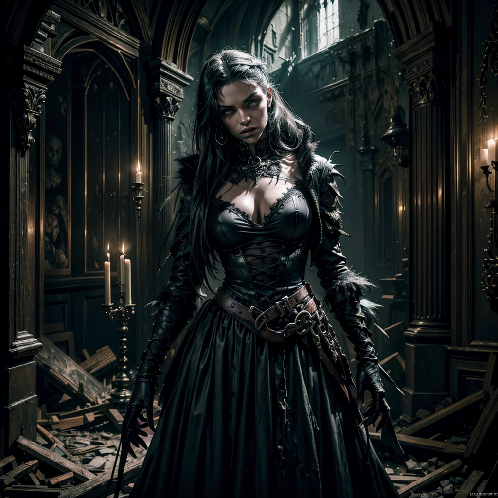 A dancer, undead, dancing gracefully in a dilapidated gothic room, surrounded by a pile of bones, (best quality,4k,8k,highres,masterpiece:1.2),ultra-detailed,(realistic,photorealistic,photo-realistic:1.37),intricate details,dramatic lighting,moody atmosphere,dark fantasy,dark art,dark colors,chiaroscuro,dramatic pose,tattered clothing,worn textures,cobwebbed walls,flickering candles,skeletal remains,haunting,sinister,captivating