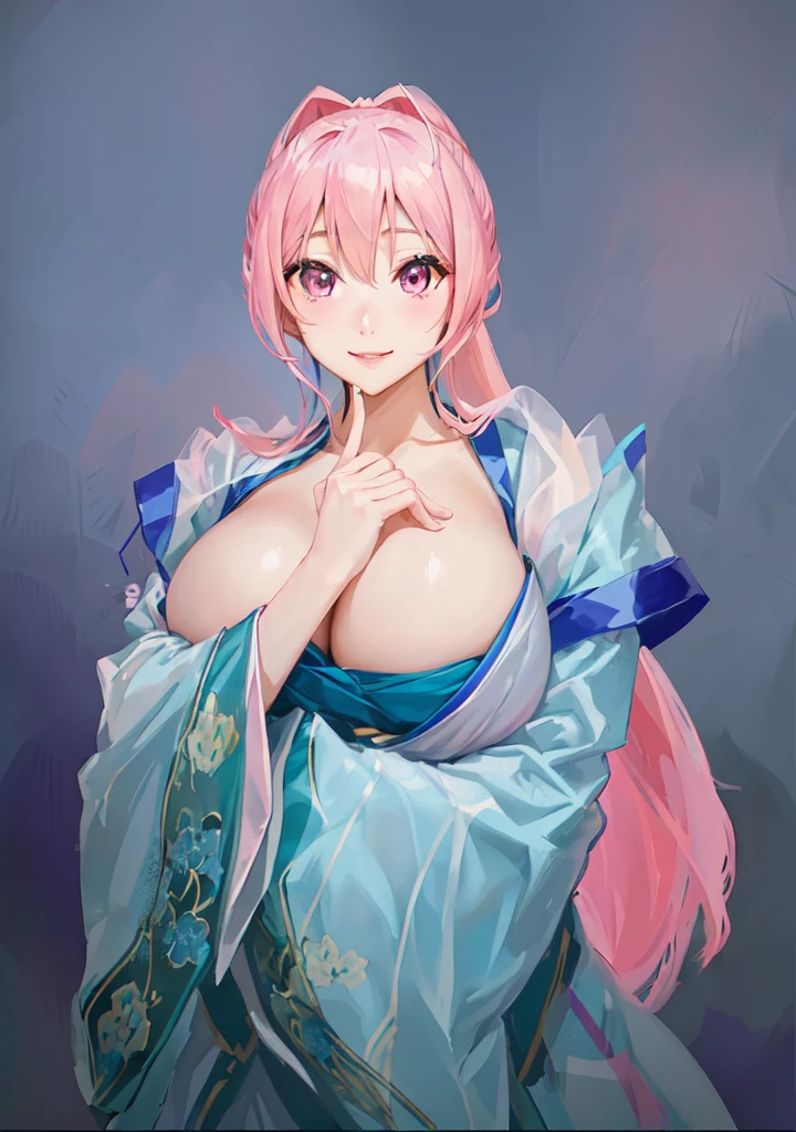 Pink Hair、Anime Girl,Pink eyes, Produced in collaboration with Anime Painter Studio, In the anime painter studio, ,  Sonison，超级Sonison，Celluloid，Three Kingdoms，Chinese style，antiquity，Hanfu，，Huge Breasts，Good shape，Pink ponytail，Pink long hair，Costume，包不住的Huge Breasts，Cute girl，Noble,Pink long hair，Smile，Satomi light diamond，Blazing Horse，Makeup on the lips，Light pink lips，Sexy lips，sonic，honoka，huge ，big boods