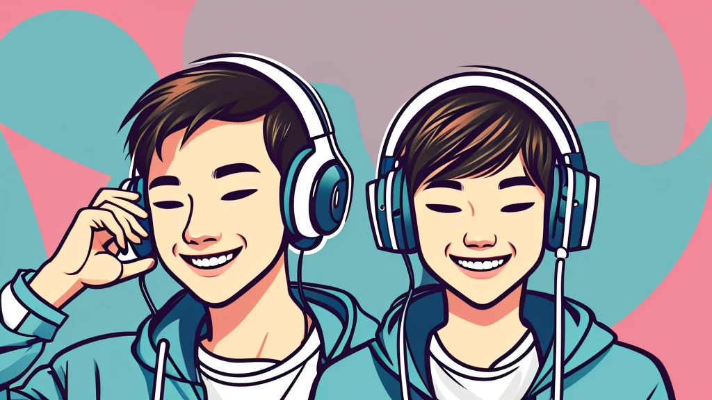 Listening to music illustration、headphone、hoodie、smile、Pop atmosphere