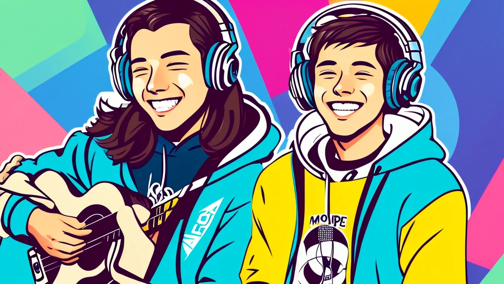 Listening to music illustration、headphone、hoodie、smile、Pop atmosphere