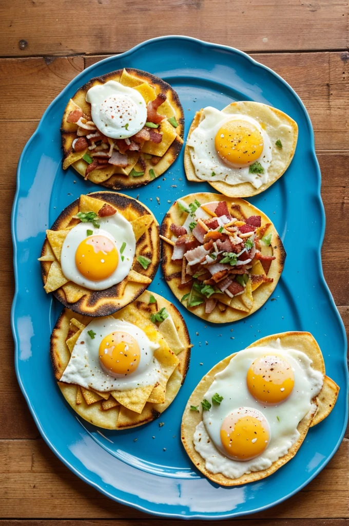 Ecuadorian Patacones with bacon strips, fried egg and cheese with blue birthday candle