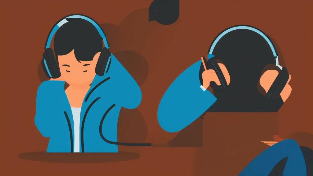 Listening to music illustration、headphone、hoodie、smile、Pop atmosphere