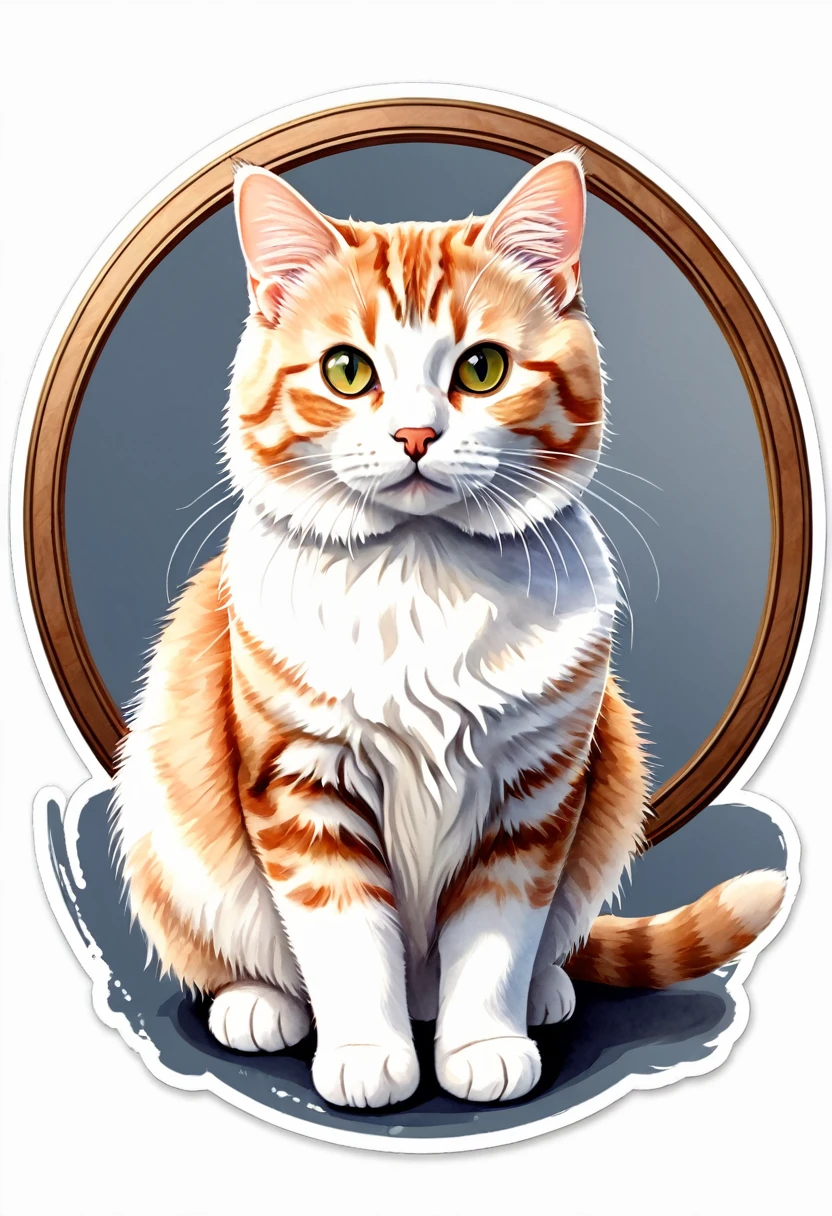 A circular logo featuring a Kurilian Bobtail cat, com title:"Kurilian", subtitle:"Bobtail", 3D watercolor style painting, American Shorthair cat, full picture, High contrast high resolution (photorrealistic:1.5), White background, sticker style, (raw photos, 8k hd,