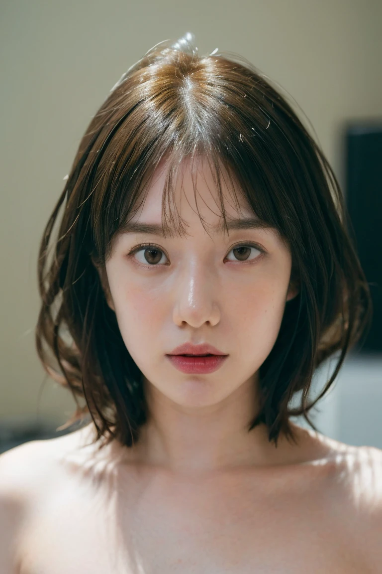 ((Upper Body:1.3)).Blown by the long wind [Blue-black:.3] hair,Looking at the audience,  (8K, Realistic, RAW Photos, Highest quality: 1.4 Japanese, (1 Girl), Beautiful Face, (Realistic face),{Wavy medium hair|Front hair long bob|short hair with long bangs}{Black hair|Brown hair|Blonde hair}, Beautiful hairstyle, Realistic eyes, Beautiful and beautiful eyes, (Realistic skin), Beautiful Skin, charm, Ultra-high resolution, Surreal, Very detailed, Golden Ratio,shame(Blushing:1.3),(Upper Bodyは裸:1.2),Small areola、(I can see your belly button)、(Small eyes)、(Nude),(just),(naked),(White skin),Bobcut、Bathroom、Sit in the bathtub