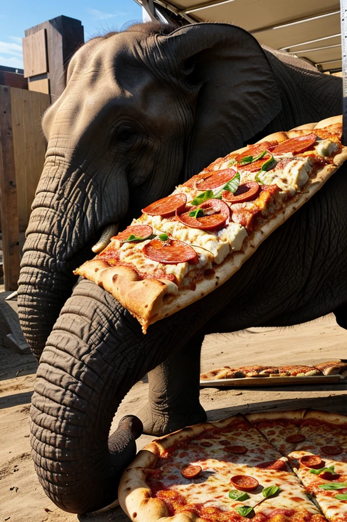 Elephant eating pizza