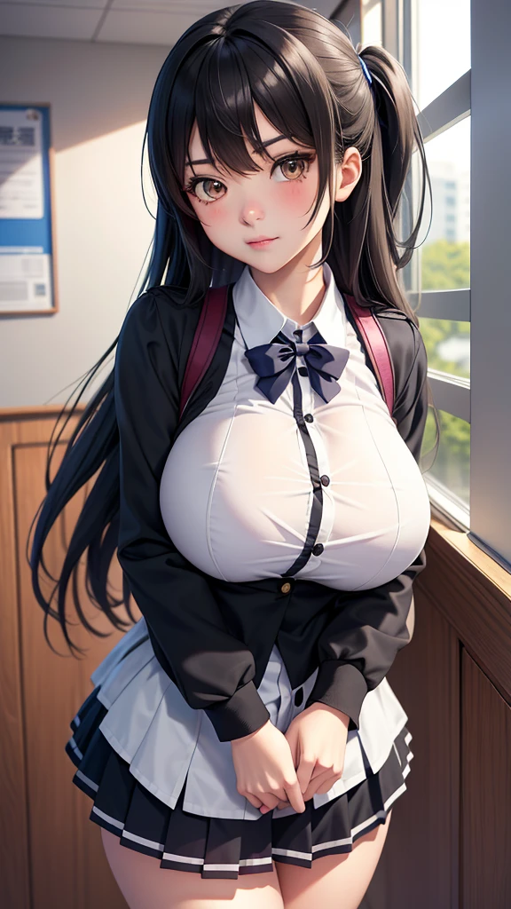 Anime girl with big breasts in uniform, 超現実的なhigh school girl, high school girl realista, high school girl hiperrealista, Naughty, Kantai Collection Style, Half Yamada, , CG animation soft art, tits, かわいいhigh school girl, I also make fan art, makoto shinka, Anime Moe Art Style, high school girl