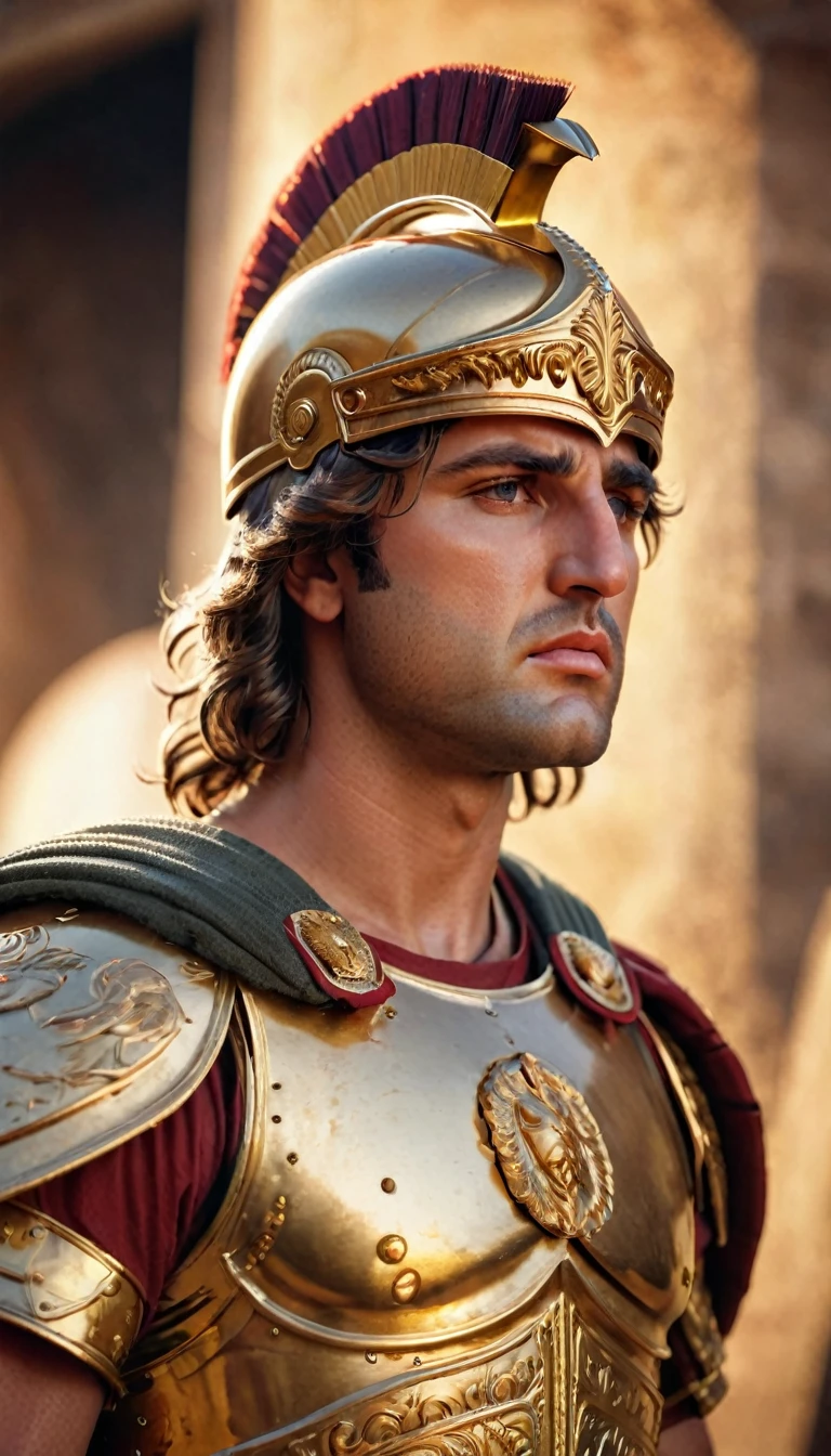 "Realistic portrait of Alexander the Great, ancient Greek military leader, wearing traditional Macedonian armor and helmet, with a determined expression, detailed and historically accurate."

