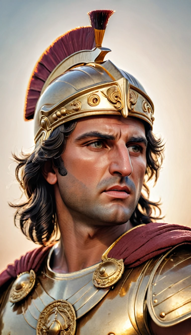 "Realistic portrait of Alexander the Great, ancient Greek military leader, wearing traditional Macedonian armor and helmet, with a determined expression, detailed and historically accurate."

