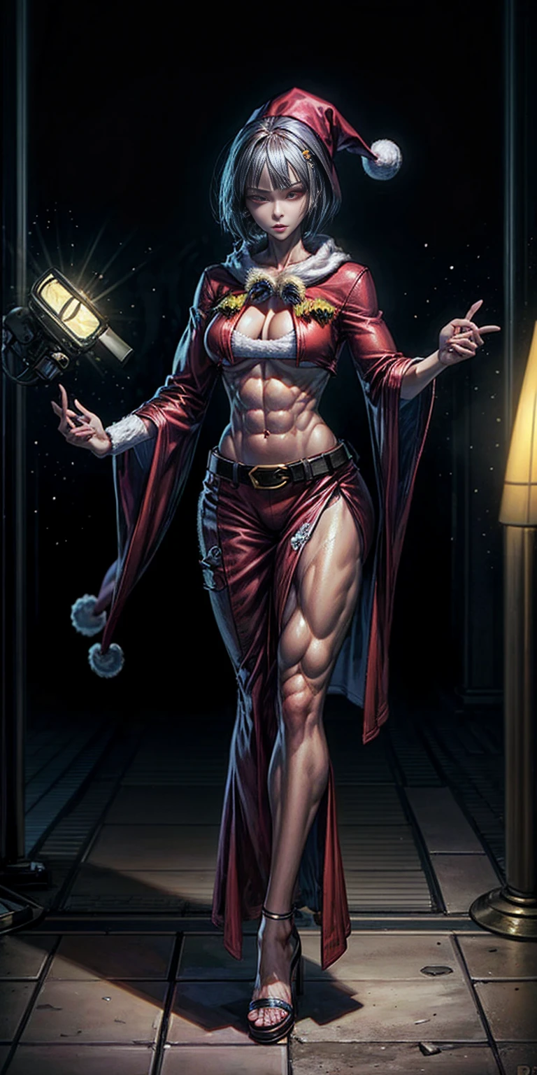 (((1 girl))), (Cassia Orsellio), (short white hair), (Red eyes), , (((wearing a sexy Santa suit))), (Full body view), (in the motel room), (((slender, muscular legs))), thin waist, Stomach Muscles, big ass, (((Full body photo))), black high heel shoes, (standing with one eye closed and showing her very sensual tongue), (((very sensual expression))), (HDR), eye reflection, extended eyes, extended eyes, moody, cheered up, minimalism, cheered up style, ray tracing, cinematic lighting, cinematic lighting, shine, shine, jpeg artifacts, bright light, rays of god, ray tracing, drop shadow, panorama, Sony FE, from behind, below, below, UHD, piece of teacher, necessary, necessary, anatomically correct, super detail, high quality , Best Quality , very high, 16k