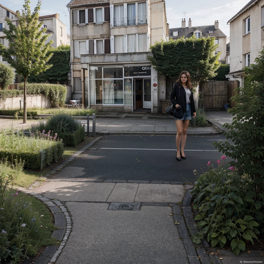 Superbe photo de paysage urbain capturant une jeune femme radieuse et distinguée, orné d'un manteau de fourrure sophistiqué. Le cadre est une métropole animée, le sol pavé de pierres de marbre blanc immaculé qui scintillent sous la douce, lumière cinématographique de l'éclairage latéral. Sa tenue, un reflet de son goût élégant, dégage une certaine allure et classe, avec chaque point et chaque fibre méticuleusement rendus en ultra haute résolution, mettant en valeur une texture et des détails complexes qui frisent le photoréalisme. La jeune femme dégage une atmosphère sereine, attitude presque rêveuse, son sourire charmant illumine son impeccable, Visage jeune. L'image, Un chef-d'œuvre