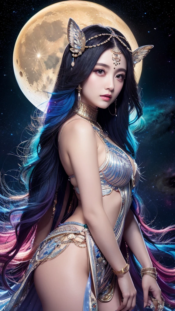 Moon Goddess, Super detailed, Super beautiful,Very vivid space colors, super strengthened, Ultra Full UHD, Super Resolution 