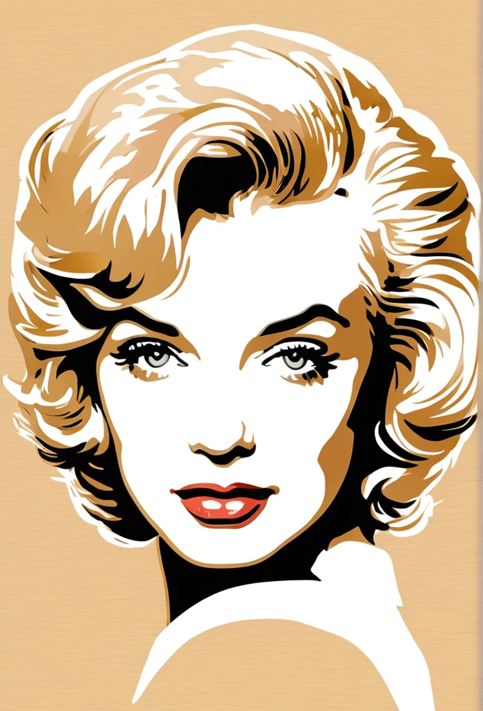 (MarilynMonroe)drawing of the face of a 35 year old woman,short curly blonde hair,white satin shirt