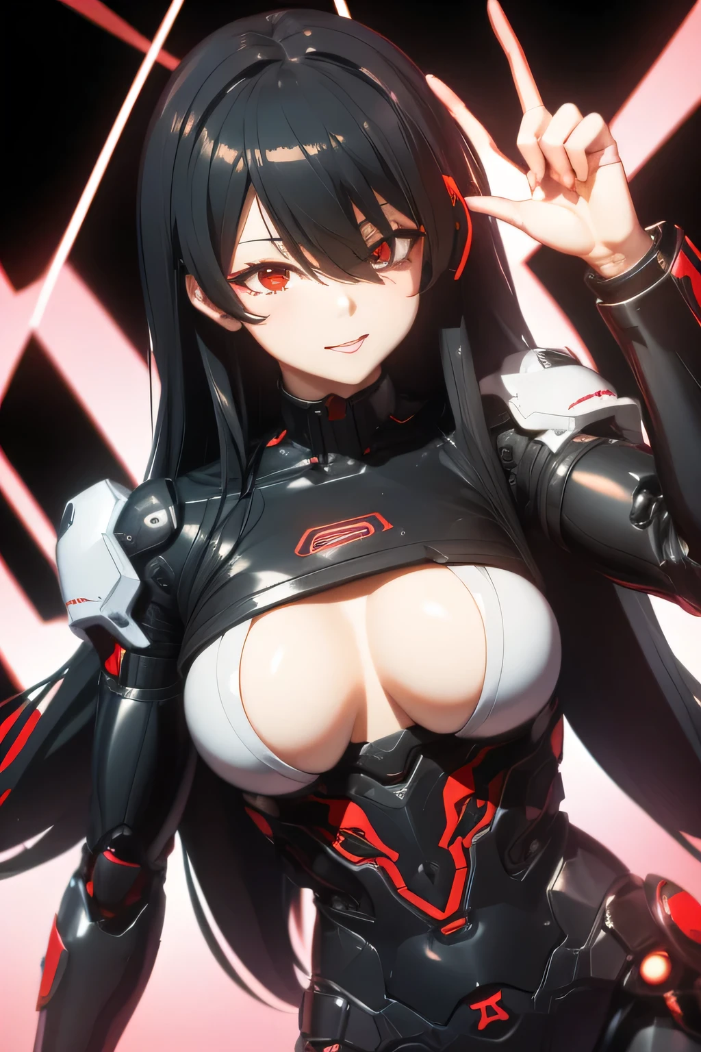 solo, ahegao, a , , black hair, solid circle eyes, light smile, ccurate, ultra-detailed, kawaii, cute, lovely, sexy, ero, extremely detailed, beautiful, extremely detailed game CG, realistic, robot suit, beautiful black hair, beautiful red eyes, beautiful eyes, large breast, headphone, latex, real, Surrealism, drop shadow, anaglyph, stereogram, tachi-e, pov, atmospheric perspective, anime style, 8k, super detail, best quality, masterpiece, best quality, 4K, 8K, best quality