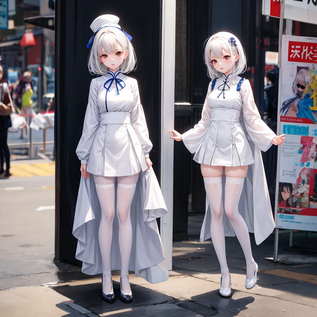 alone、1 girl、doll-joints、full body portrait、white skin,white pantyhose,cheongsam
