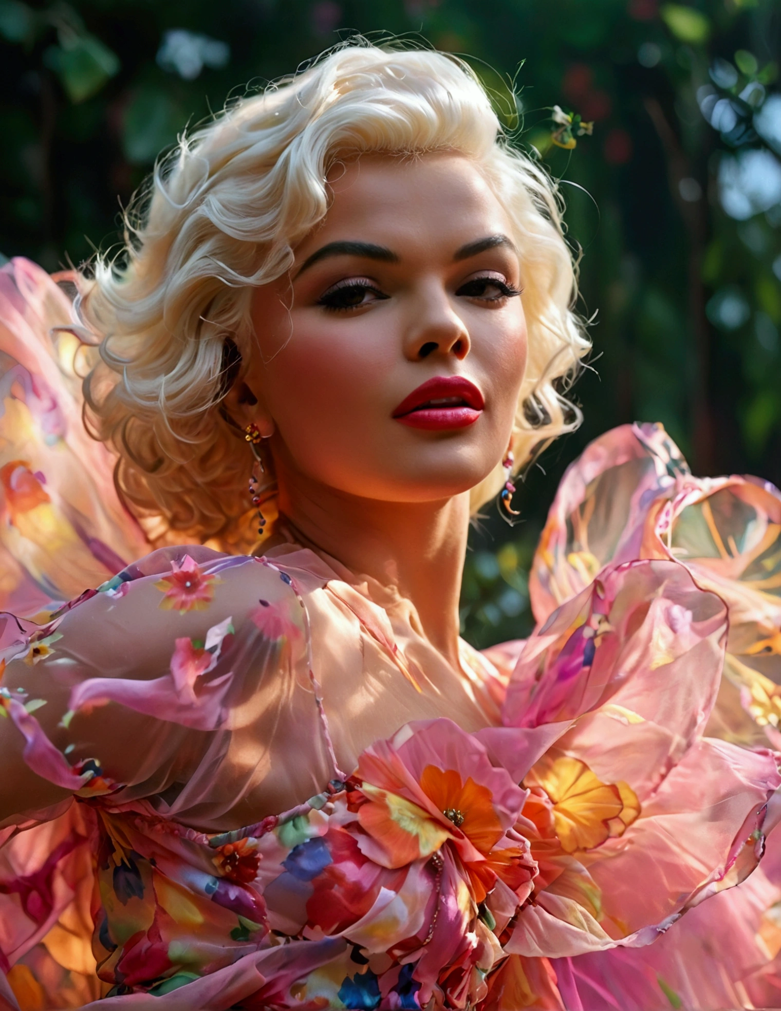32K（tmasterpiece，k hd，hyper HD，32K）curlies，Flowing rouge，ponds，zydink， a color， Liaoning people （Silly girl）， （Silk scarf）， Combat posture， looking at the ground， Flowing rouge curls，Green emerald tiara， Chinese long-sleeved rose gold garment， （abstract ink splash：1.2）， Pink lotus background，Water lily flower protector（realisticlying：1.4），Rouge hair，Autumn is in full swing，The background is pure， A high resolution， the detail， RAW photogr， Sharp Re， Nikon D850 Film Stock Photo by Jefferies Lee 4 Kodak Portra 400 Camera F1.6 shots, Rich colors, ultra-realistic vivid textures, Dramatic lighting, Unreal Engine Art Station Trend, cinestir 800，Large curls，Flowing rouge