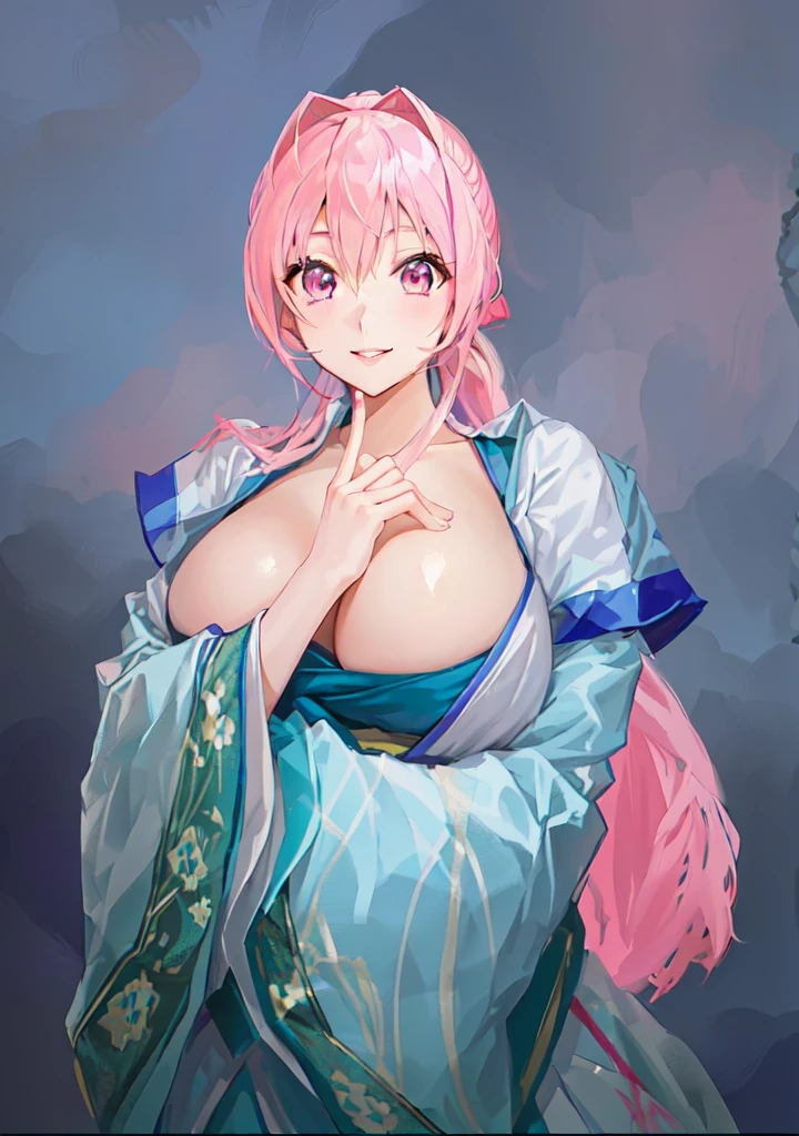 Pink Hair、Anime Girl,Pink eyes, Produced in collaboration with Anime Painter Studio, In the anime painter studio, ,  Sonison，超级Sonison，Celluloid，Three Kingdoms，Chinese style，antiquity，Hanfu，，Huge Breasts，Good shape，Pink ponytail，Pink long hair，Costume，包不住的Huge Breasts，Cute girl，Noble,Pink long hair，Smile，Satomi light diamond，Blazing Horse，Makeup on the lips，Light pink lips，Sexy lips，sonic，honoka，huge ，big boods