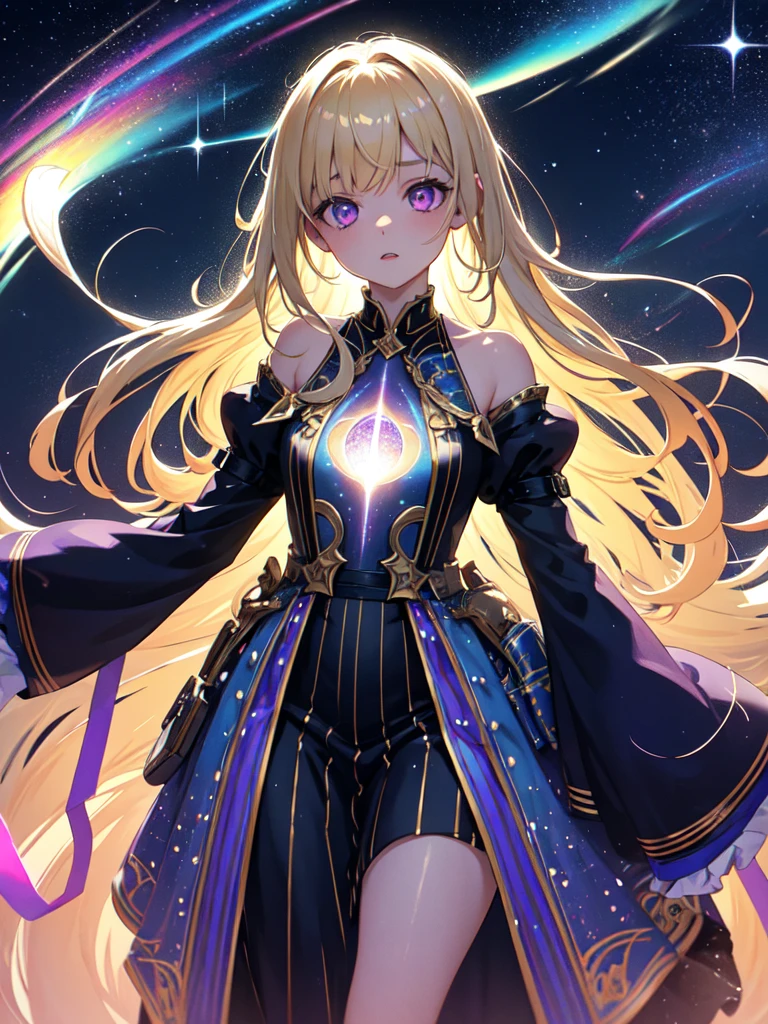 Starry eyes,(A fantastical landscape in which a geometric magic circle covers the sky), Guess face, 邪悪なsmile, From below, Sitting, Crossing your legs, Braided hair, Wearing black tights,squat, hands on knees,, (Desolate desert background) , Highest quality,((Highest quality)),((Tabletop)),((Perfect Face)),1 girl,blonde,Blue eyes,smile,beauty,((Holographic)),(masterpiece:1.2, Highest quality),(Colored Background) (Beautiful attention to detail: 1.2), (Very detailedな CG Unity 8K 壁紙, masterpiece, Highest quality, Very detailed, Best Shadow), (Detailed Background), sketch,Cinematic,Like the cover of the movie