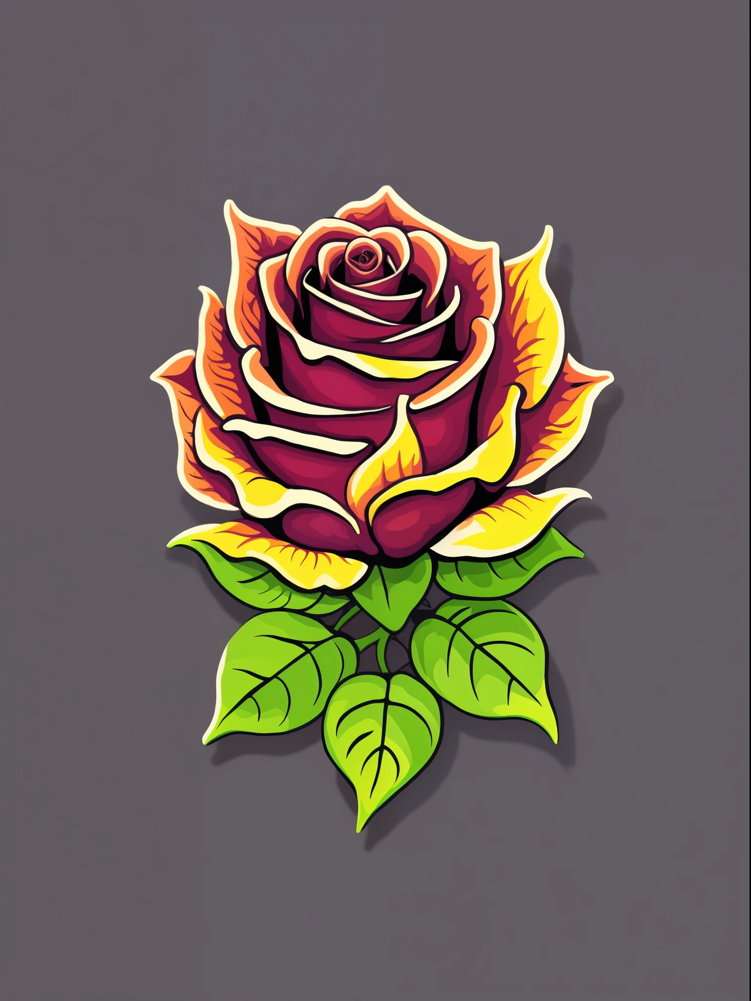 A detailed illustration of a rose on fire, magic, t-shirt design, bright dark colors, t-shirt design, pastel tetradic colors, 3D vector art, dark and quirky, fantasy art, Adobe Illustrator, hand-drawn, digital painting, low-poly, soft lighting, retro aesthetic, focused on the object, 4K resolution, photorealistic rendering, using Cinema 4D, isometric style