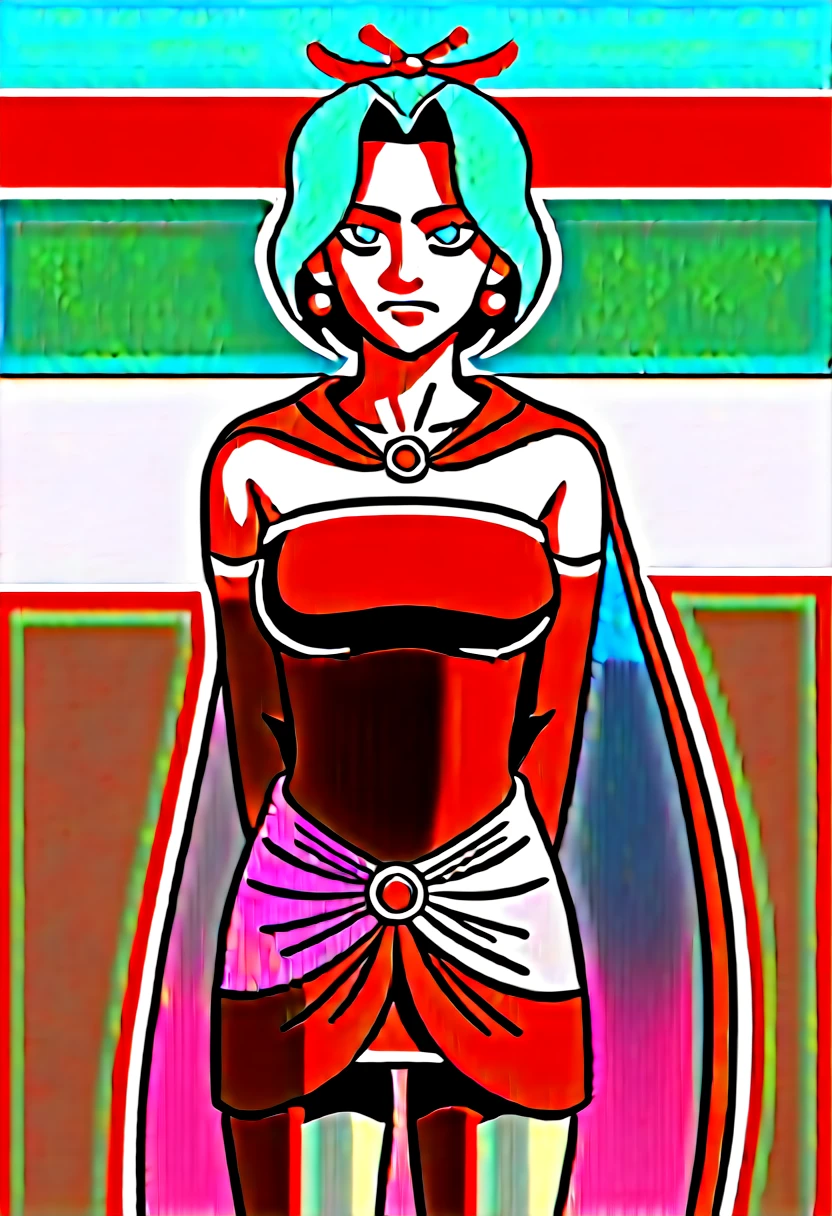 ((top quality, 8k wallpaper)),(masterpiece, best quality),extremely detailed,high definition restrained,police,arrest,restrained,shackles,(((building,city,handcuffs, cuffs, upper body, handcuff, bound wrists))),masterpiece, best quality, tina branford, green hair, cape, earrings, red dress, detached sleeves, hair ribbon, clothes around waist, print legwear, red boots, terra branford handcuffs behind her back,2 policewoman.behind ger bsck position.escort in handcuffed.handcuffed behind back.