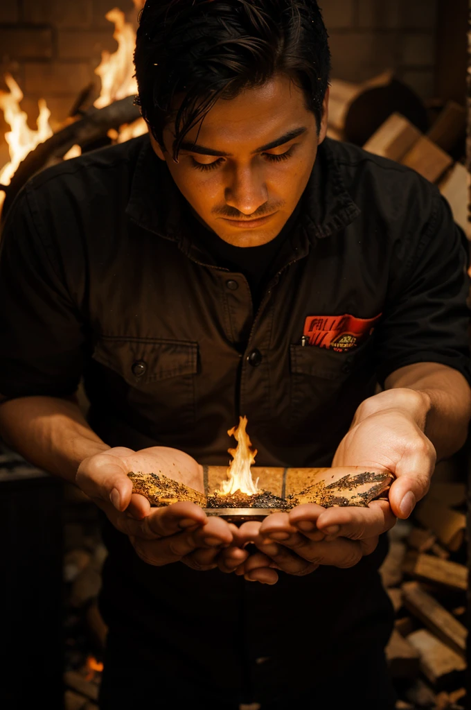 a man emits fire in his hand