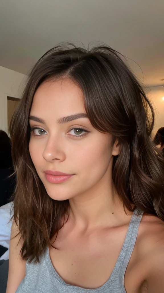 Jolie belle brune en jupe (black har) (sur un canapé), Low cut, very detailed, 18 ans, Visage innocent, naturally wavy hair, yeux verts, high resolution, head of'ouvrages d'art, best quality, intricate details, very detailed, mise au point nette, detailed skin, texture de peau realistic, texture, detailed eyes, professionnel, 4K, charming smile, prise avec Canon, 85 millimeters, slight depth of field, Kodak Vision Color, corps parfaitement ajusté, extremely detailed, Photograph_\(ultra\), photographiquerealistic, realistic, Post-traitement, Maximum details, roughness, real life, ultrarealistic, photorealism, photographie, 8k uh, photographie